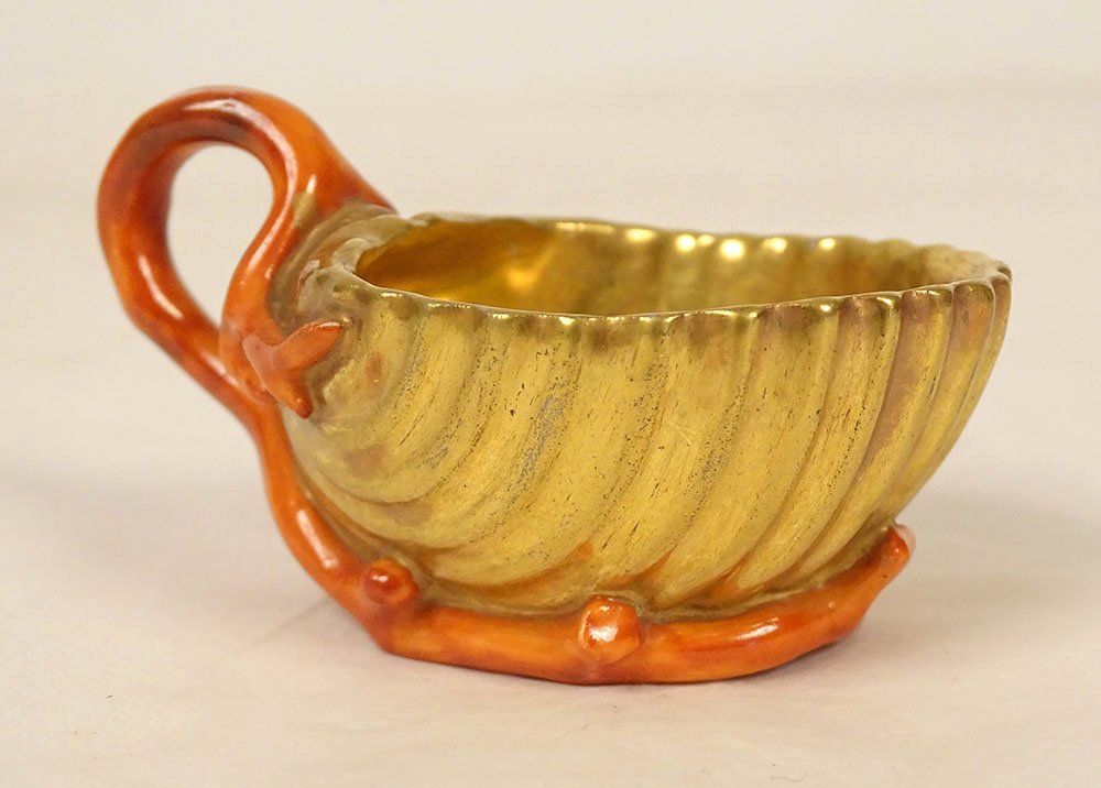 Small Paris Porcelain Cup By P-l Dagoty, Coral-red Shell Design, Empire Style, 19th Century-photo-2