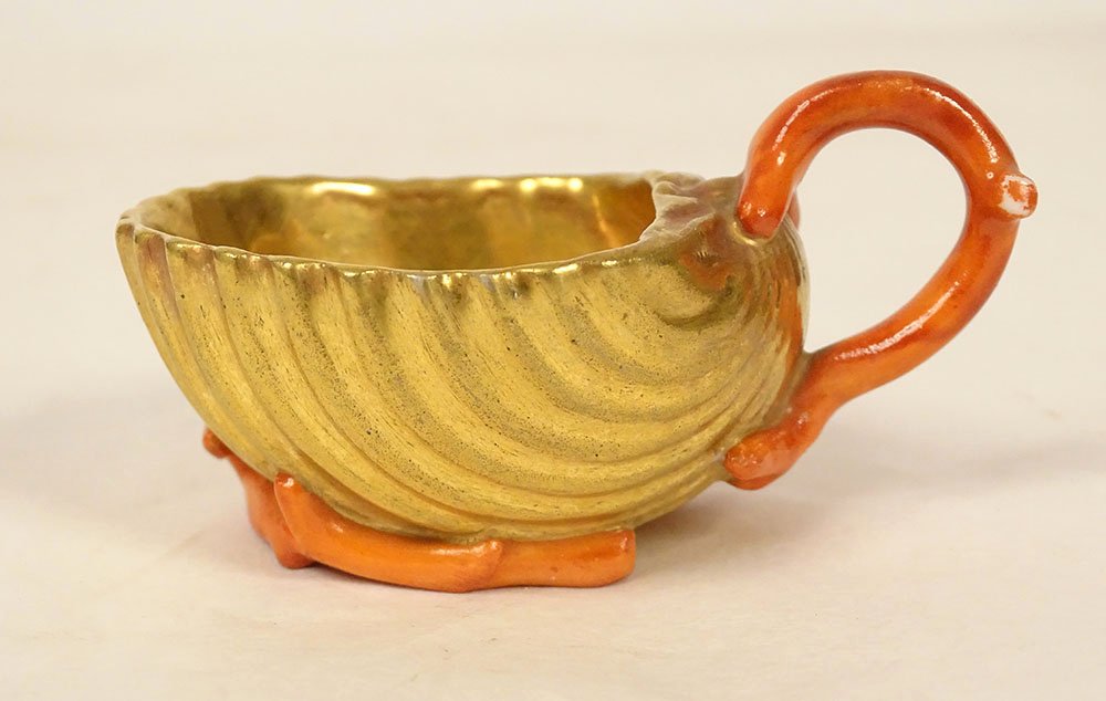 Small Paris Porcelain Cup By P-l Dagoty, Coral-red Shell Design, Empire Style, 19th Century-photo-3