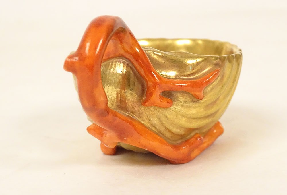 Small Paris Porcelain Cup By P-l Dagoty, Coral-red Shell Design, Empire Style, 19th Century-photo-4