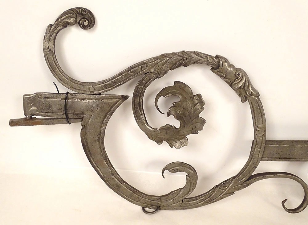Potence murale porte enseigne fer forgé volutes feuillage XVIIIème siècle-photo-2