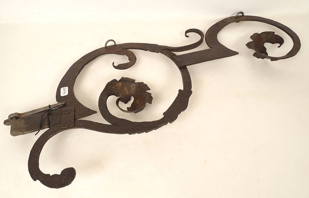 Potence murale porte enseigne fer forgé volutes feuillage XVIIIème siècle-photo-4