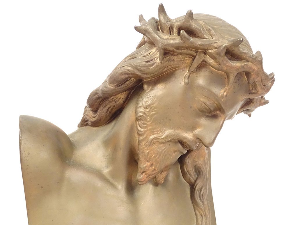 Sculpture bronze buste Christ épines Clésinger F. Barbedienne Collas XIXème-photo-3