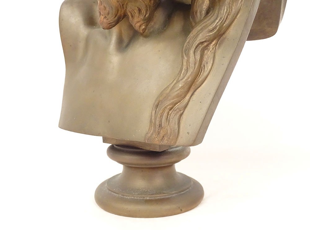 Sculpture bronze buste Christ épines Clésinger F. Barbedienne Collas XIXème-photo-2