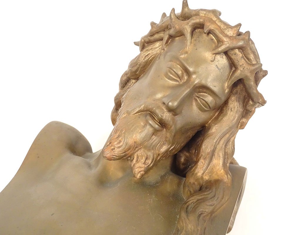 Sculpture bronze buste Christ épines Clésinger F. Barbedienne Collas XIXème-photo-7