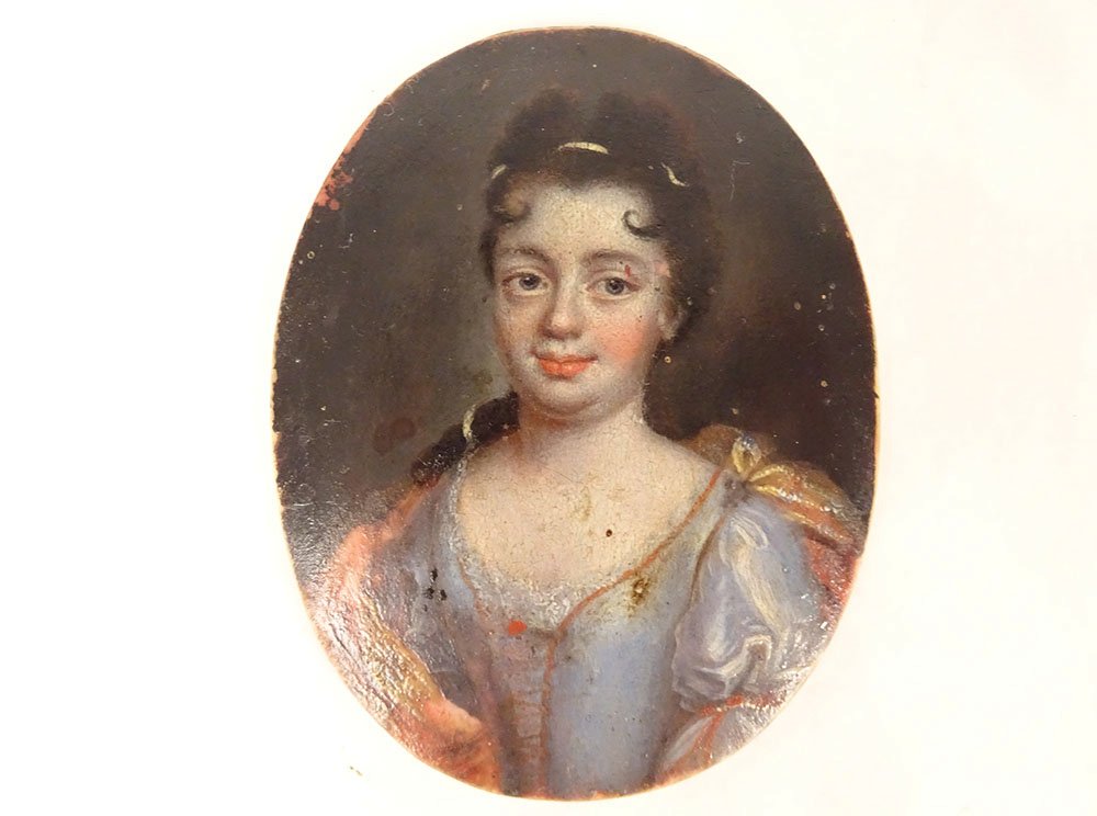 Miniature ovale portrait femme qualité cadre bronze rocaille Louis XV 18è-photo-8