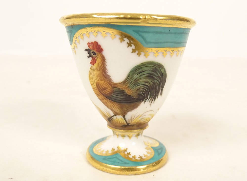 Coquetier porcelaine Paris décor Coq basse-cour dorure Empire XIXème siècle-photo-2