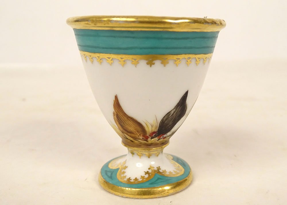 Coquetier porcelaine Paris décor Coq basse-cour dorure Empire XIXème siècle-photo-3