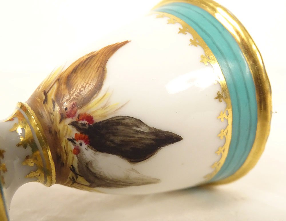 Coquetier porcelaine Paris décor Coq basse-cour dorure Empire XIXème siècle-photo-1