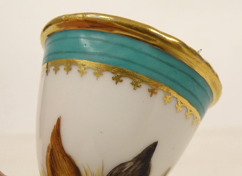 Coquetier porcelaine Paris décor Coq basse-cour dorure Empire XIXème siècle-photo-2