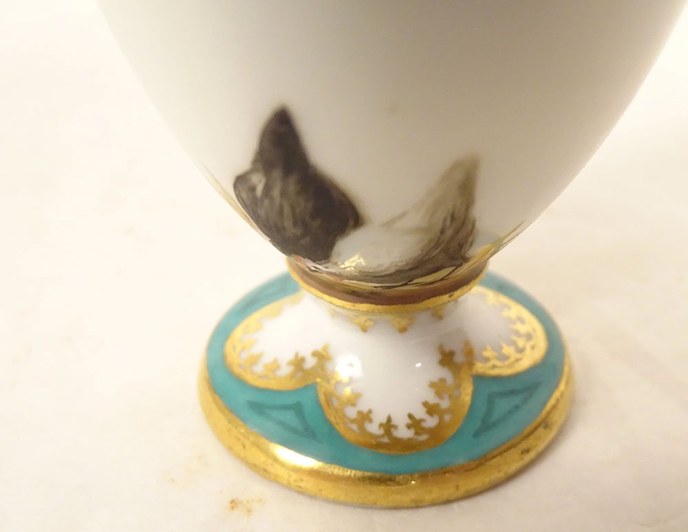 Coquetier porcelaine Paris décor Coq basse-cour dorure Empire XIXème siècle-photo-3