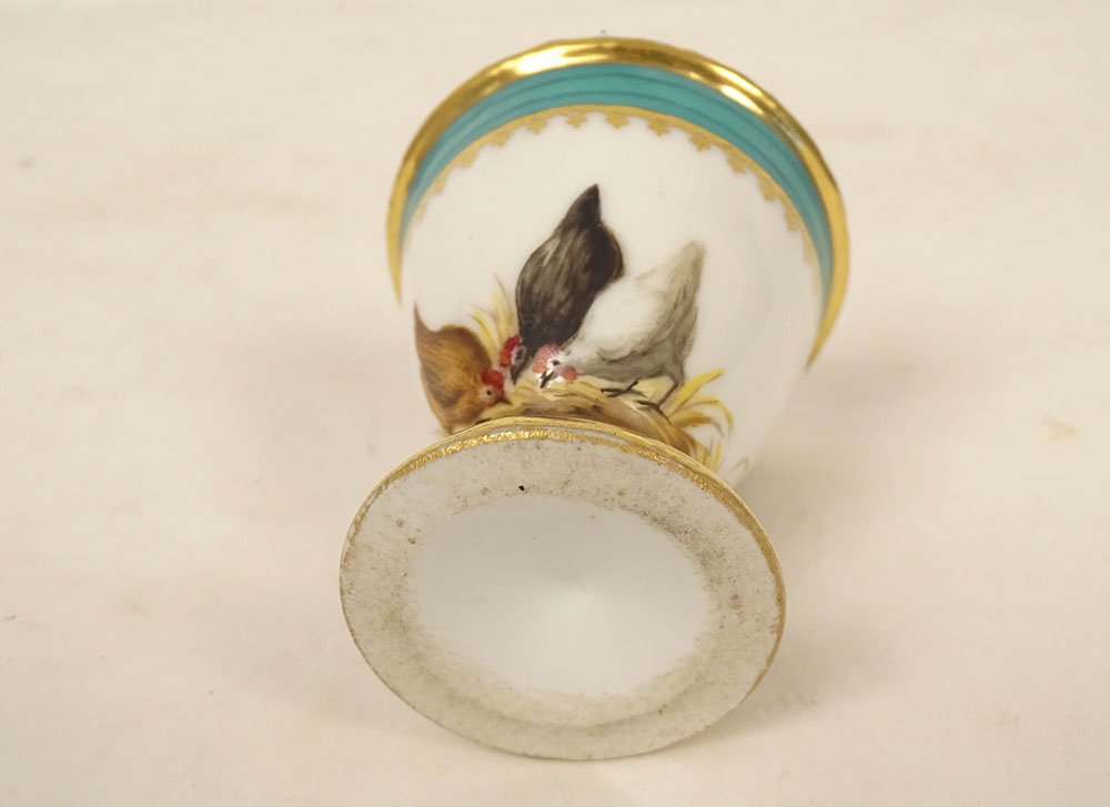 Coquetier porcelaine Paris décor Coq basse-cour dorure Empire XIXème siècle-photo-5