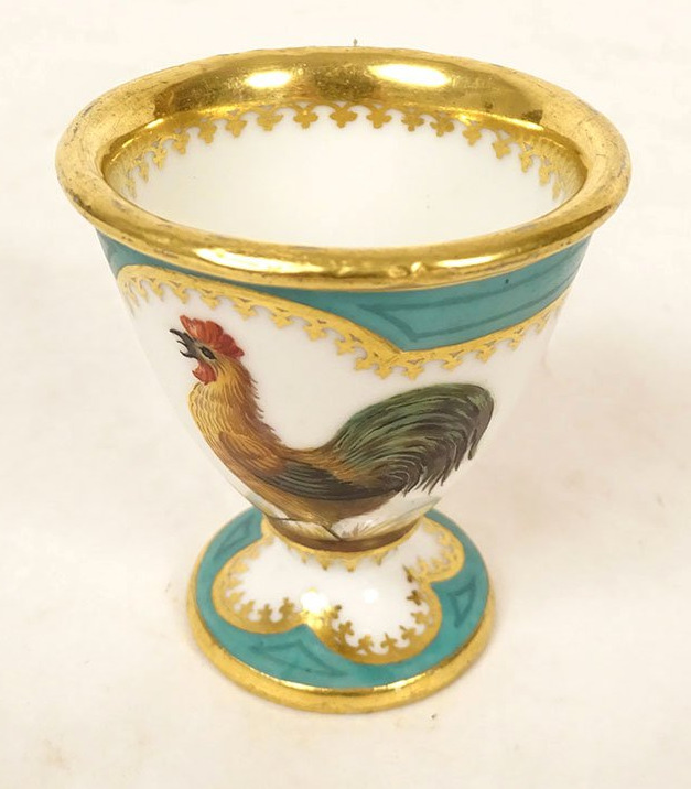 Coquetier porcelaine Paris décor Coq basse-cour dorure Empire XIXème siècle