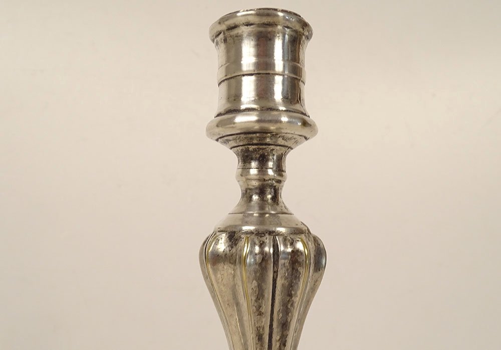 Pair Of Regency-style Candlesticks In Silver-plated Metal, Crafted By A Silversmith In The Early 20th Century-photo-5
