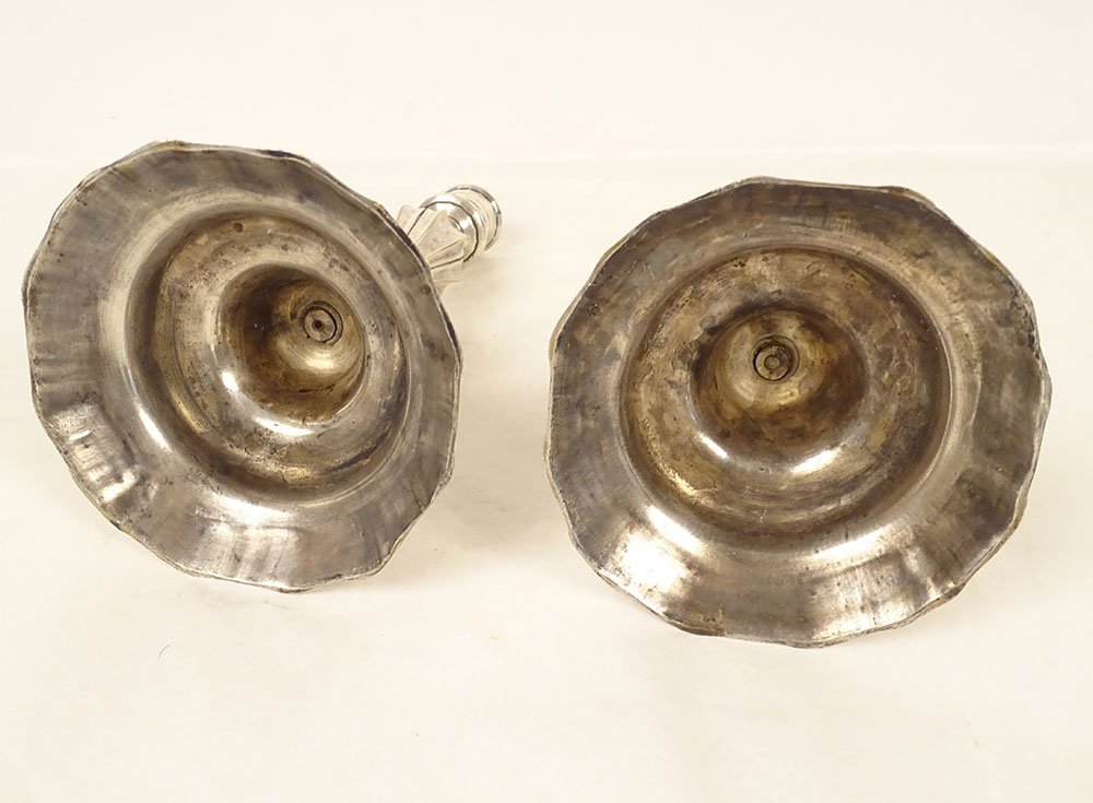 Pair Of Regency-style Candlesticks In Silver-plated Metal, Crafted By A Silversmith In The Early 20th Century-photo-7
