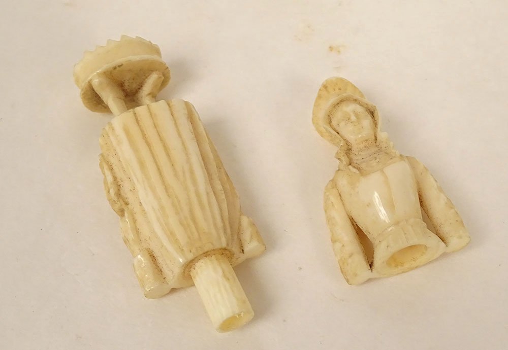 2 Small Ivory Needle-holder Sculptures From Dieppe And Poletais, Depicting A Fishing Couple, 19th Century-photo-3
