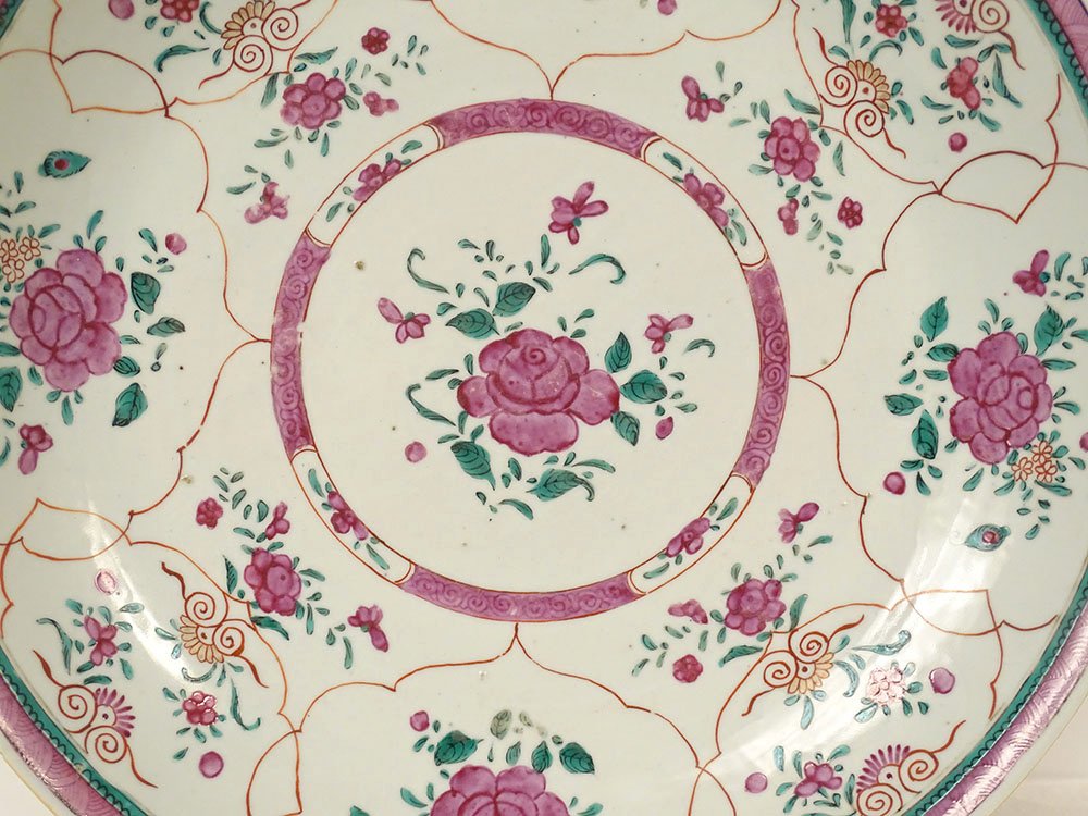 Large Round Porcelain Dish, Compagnie Indes, Famille Rose, China, Floral Design, 18th Century-photo-2