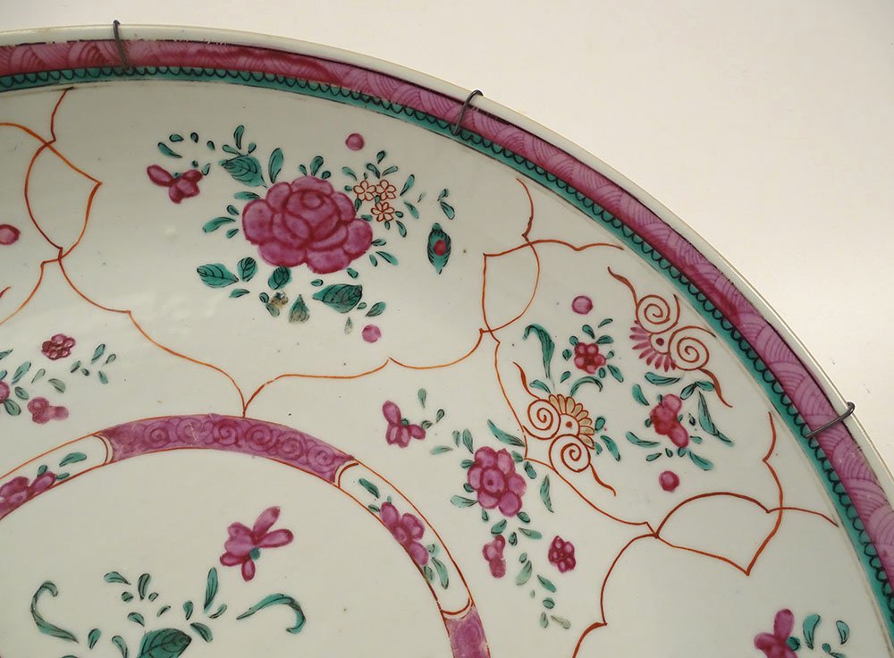Large Round Porcelain Dish, Compagnie Indes, Famille Rose, China, Floral Design, 18th Century-photo-4