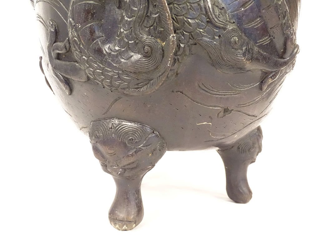 Large Bronze Dragon-patterned Taotie Planter Pot, Nomura, Kyoto, Japan, Meiji Period, 19th Century-photo-2
