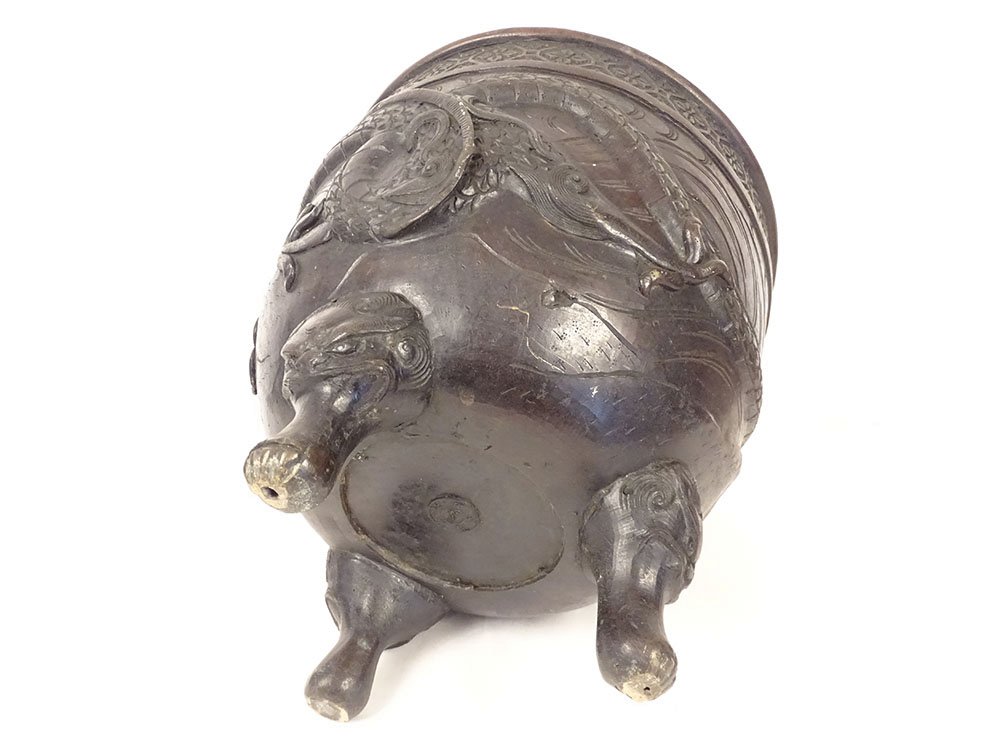 Large Bronze Dragon-patterned Taotie Planter Pot, Nomura, Kyoto, Japan, Meiji Period, 19th Century-photo-4
