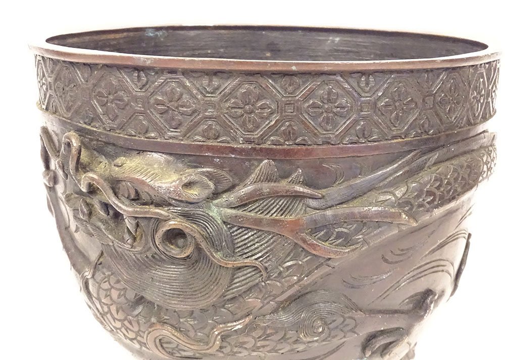 Large Bronze Dragon-patterned Taotie Planter Pot, Nomura, Kyoto, Japan, Meiji Period, 19th Century-photo-5