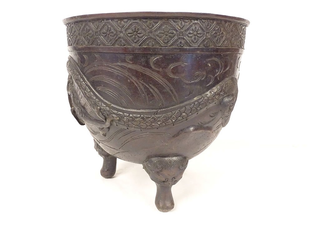 Large Bronze Dragon-patterned Taotie Planter Pot, Nomura, Kyoto, Japan, Meiji Period, 19th Century-photo-8