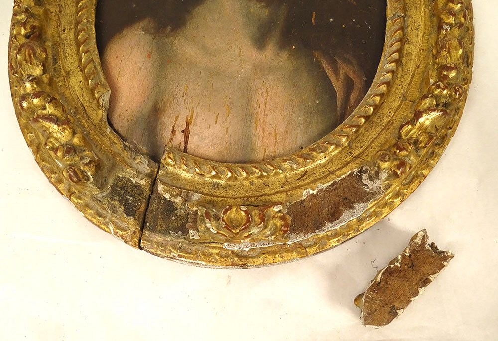 HSP ovale portrait Christ couronne épines Ecce Homo cadre sculpté XVIIème-photo-8