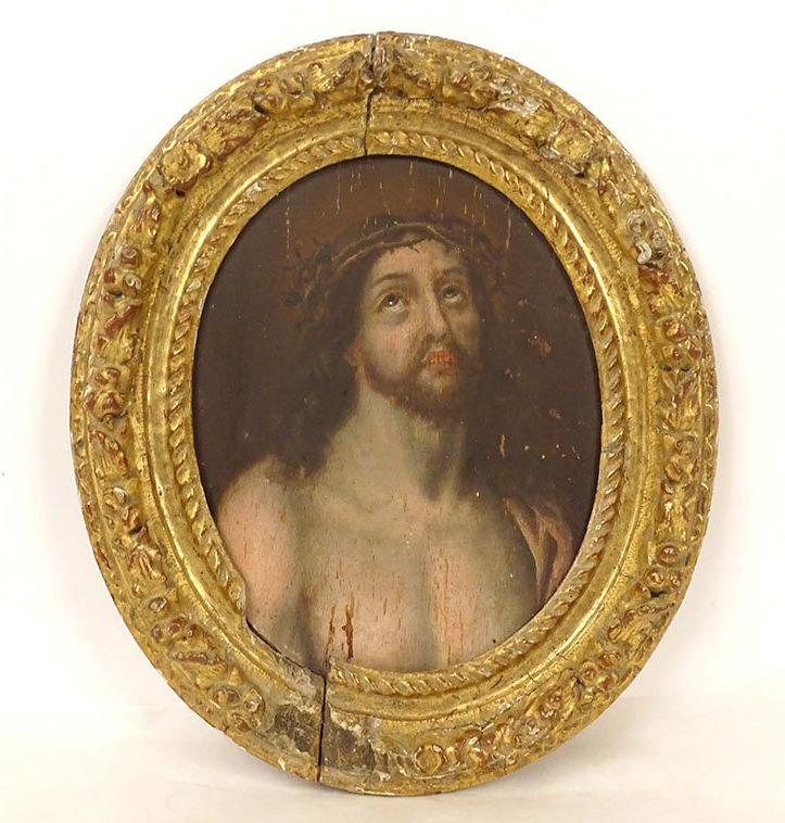 HSP ovale portrait Christ couronne épines Ecce Homo cadre sculpté XVIIème