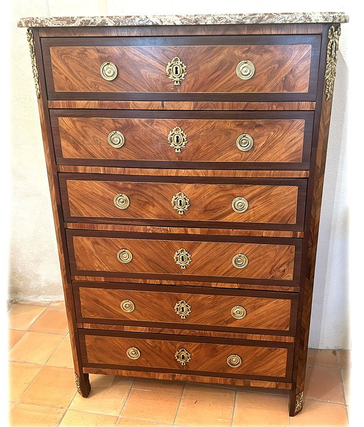 18th-century Louis XVI Weekly Planner With Rosewood And Amaranth Wood Marquetry And Marble Inlay