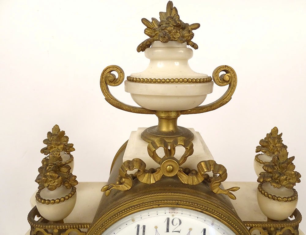 Louis XVI-style Freestanding Clock With White Marble And Bronze Columns, Planchon Napiii, 19th Century-photo-2