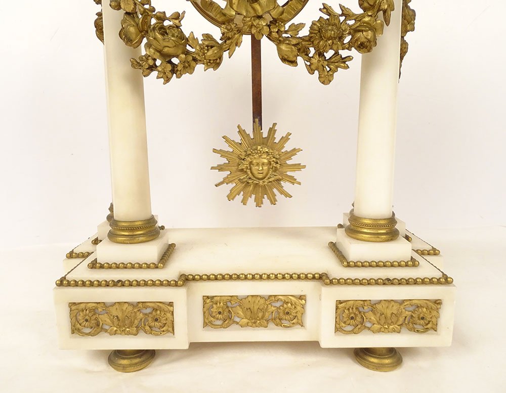 Louis XVI-style Freestanding Clock With White Marble And Bronze Columns, Planchon Napiii, 19th Century-photo-2