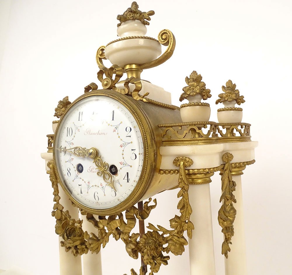 Louis XVI-style Freestanding Clock With White Marble And Bronze Columns, Planchon Napiii, 19th Century-photo-4