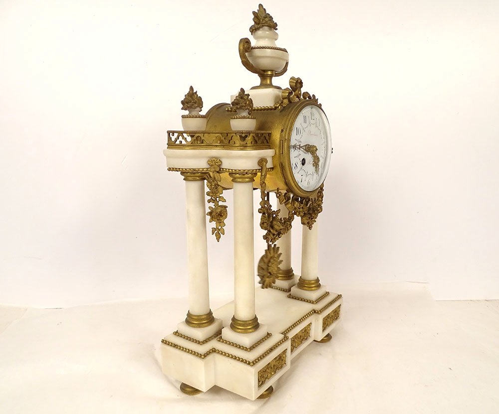 Louis XVI-style Freestanding Clock With White Marble And Bronze Columns, Planchon Napiii, 19th Century-photo-5