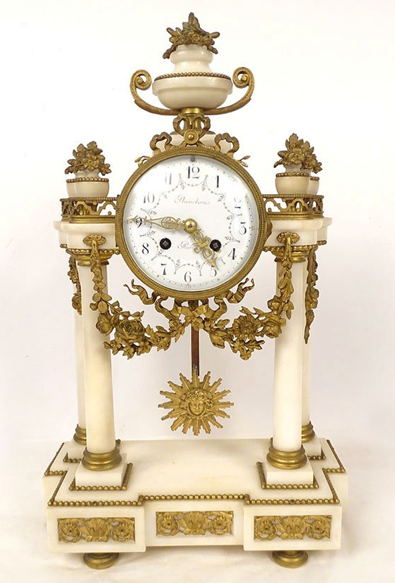 Louis XVI-style Freestanding Clock With White Marble And Bronze Columns, Planchon Napiii, 19th Century