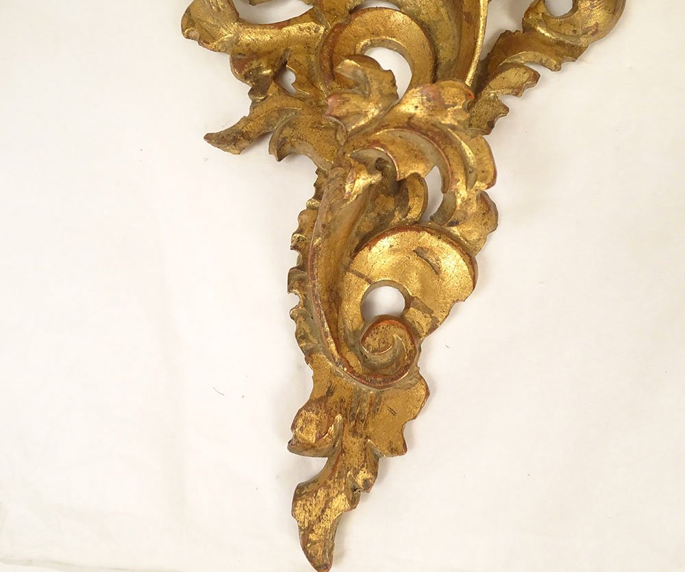 Paire consoles d'applique murales italiennes bois sculpté doré XXème siècle-photo-3