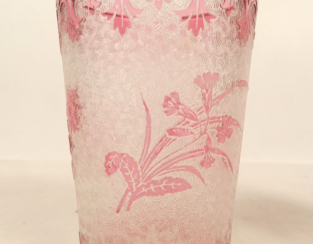 Pair Of Saint-louis Frosted Crystal Tea Cups With Art Nouveau Floral Motifs, Late 19th Century-photo-2