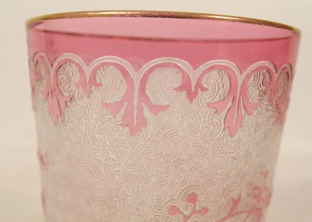 Pair Of Saint-louis Frosted Crystal Tea Cups With Art Nouveau Floral Motifs, Late 19th Century-photo-2