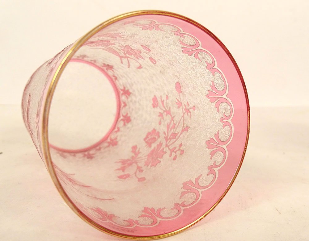 Pair Of Saint-louis Frosted Crystal Tea Cups With Art Nouveau Floral Motifs, Late 19th Century-photo-5
