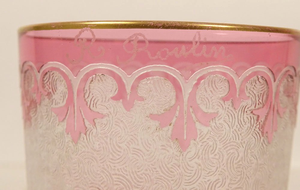 Pair Of Saint-louis Frosted Crystal Tea Cups With Art Nouveau Floral Motifs, Late 19th Century-photo-6
