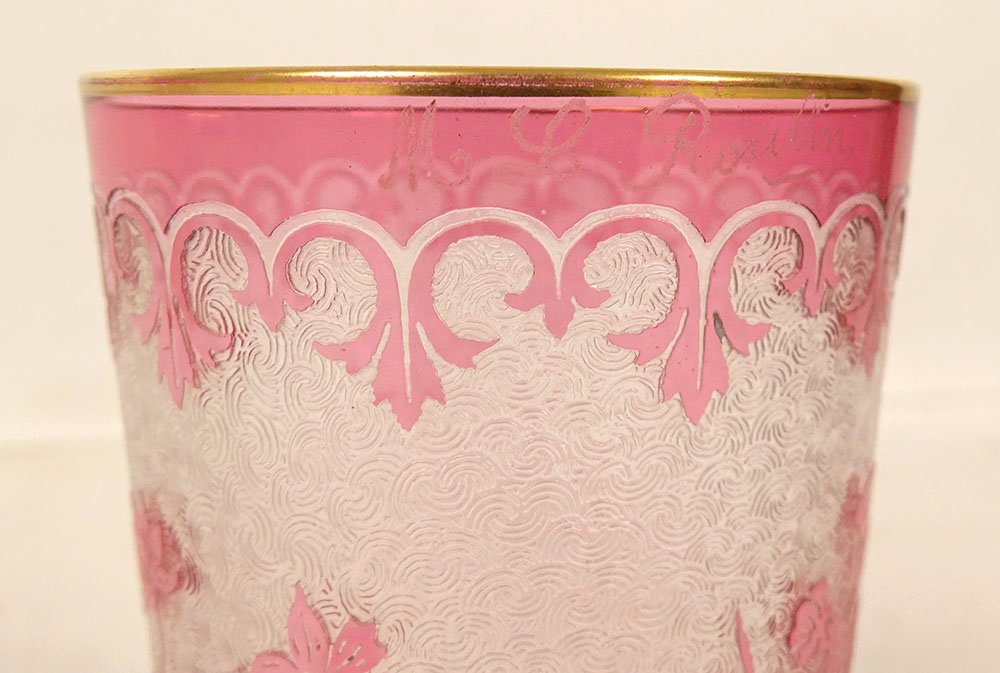 Pair Of Saint-louis Frosted Crystal Tea Cups With Art Nouveau Floral Motifs, Late 19th Century-photo-8