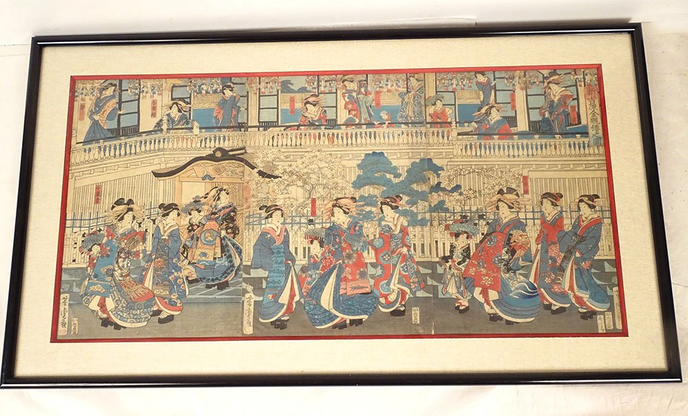 Ukiyo-e Print: Oiran Courtesans, Yoshitora Brothel, Japan, Meiji Period, 19th Century
