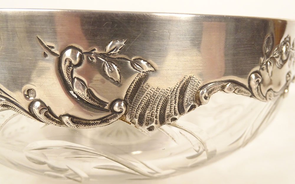 Coupe décorative cristal taillé argent massif Minerve Art Nouveau XIXème-photo-2
