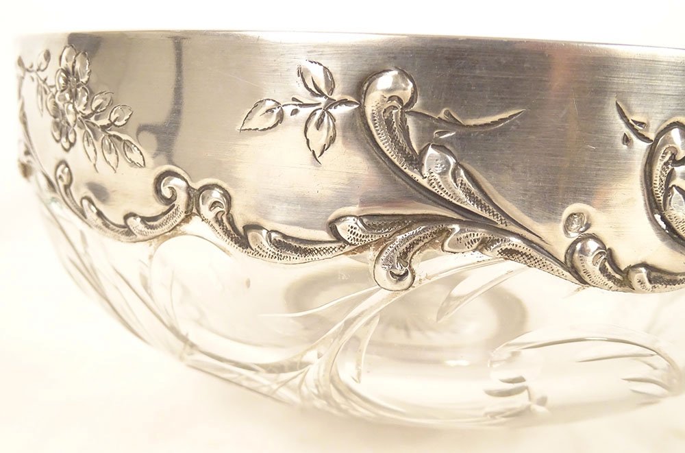Coupe décorative cristal taillé argent massif Minerve Art Nouveau XIXème-photo-3