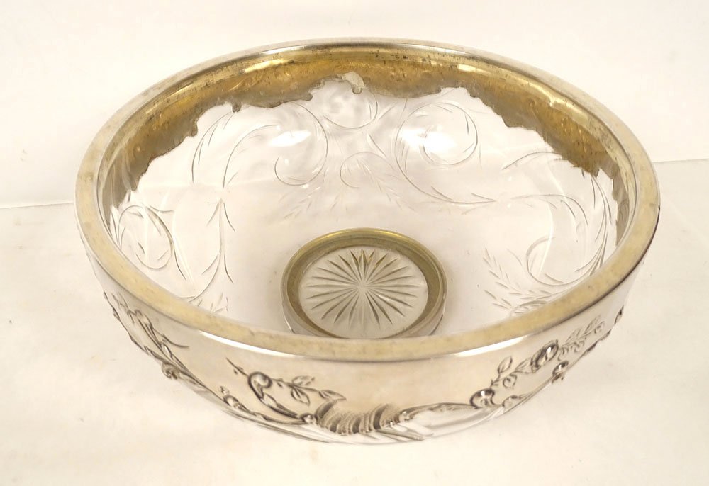 Coupe décorative cristal taillé argent massif Minerve Art Nouveau XIXème-photo-2