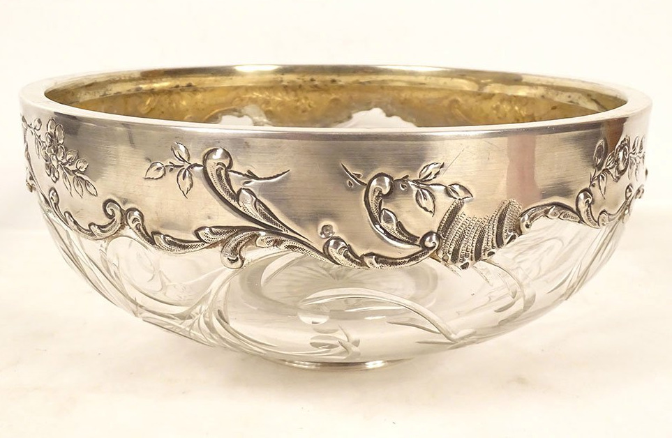 Coupe décorative cristal taillé argent massif Minerve Art Nouveau XIXème