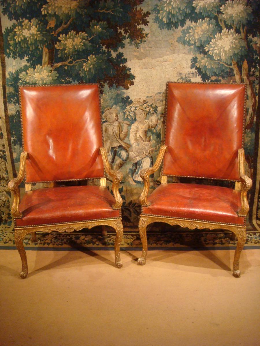 Pair Of Regency Armchairs Carved Gilded, XVIII