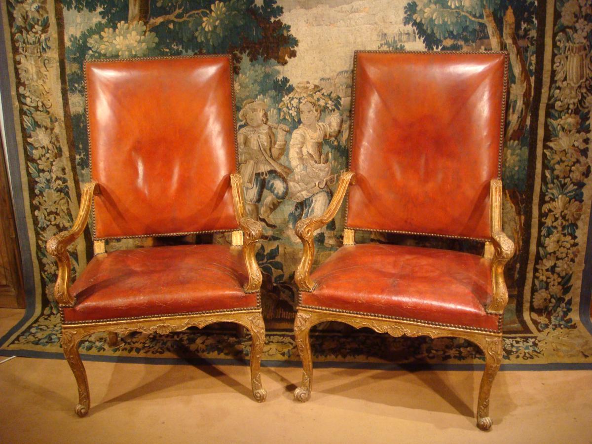 Pair Of Regency Armchairs Carved Gilded, XVIII-photo-3