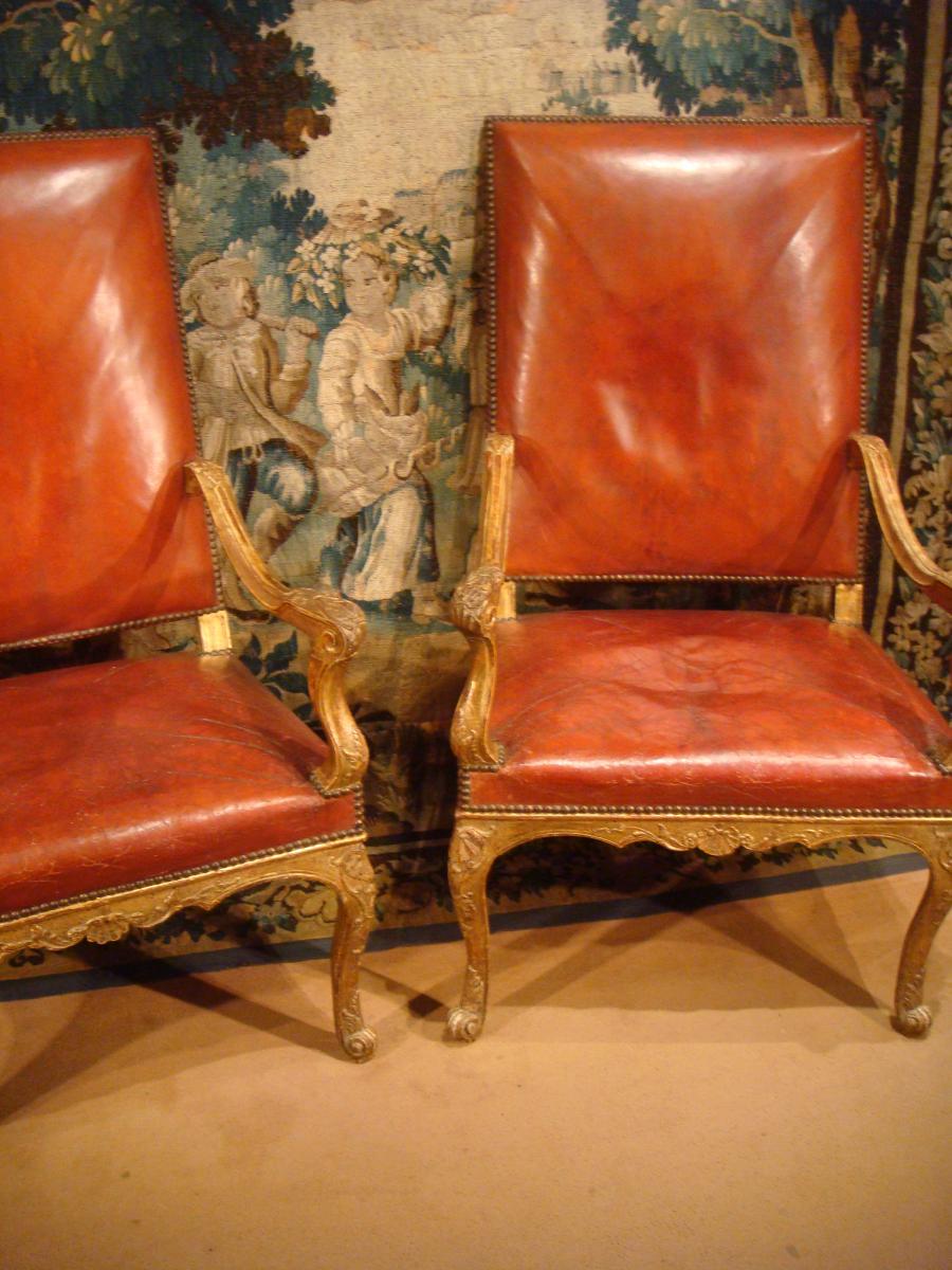 Pair Of Regency Armchairs Carved Gilded, XVIII-photo-1