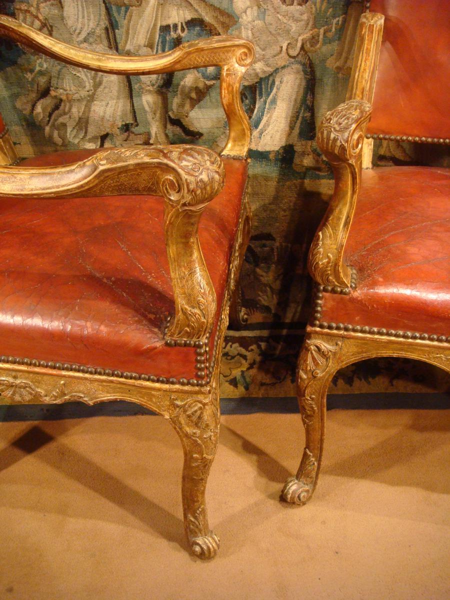 Pair Of Regency Armchairs Carved Gilded, XVIII-photo-3