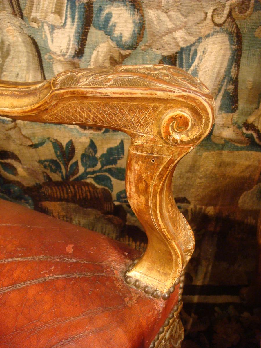 Pair Of Regency Armchairs Carved Gilded, XVIII-photo-4