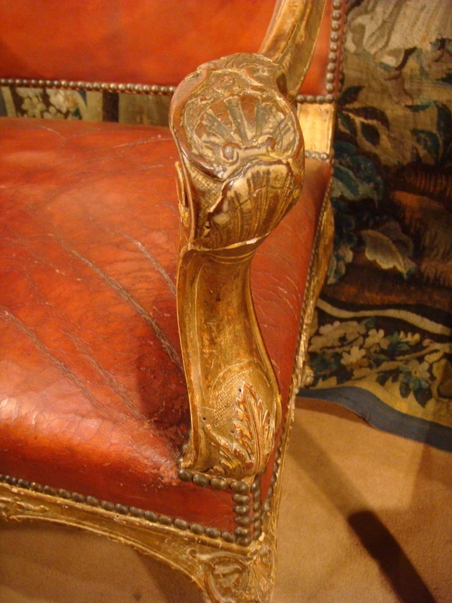 Pair Of Regency Armchairs Carved Gilded, XVIII-photo-5